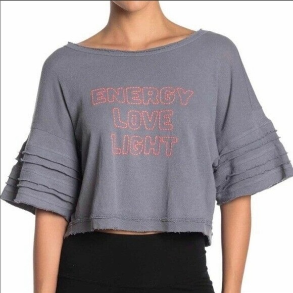 Free people Energy Love Light Gray stitched tee - Picture 1 of 5